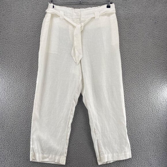 Chicos Pants Womens 2.5 US 14 White Linen Tie Front Belted Crops Everyday Casual - Picture 1 of 11